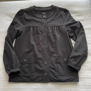 Medium Charter Club Black Jacket with Polka Dot Trim Inside